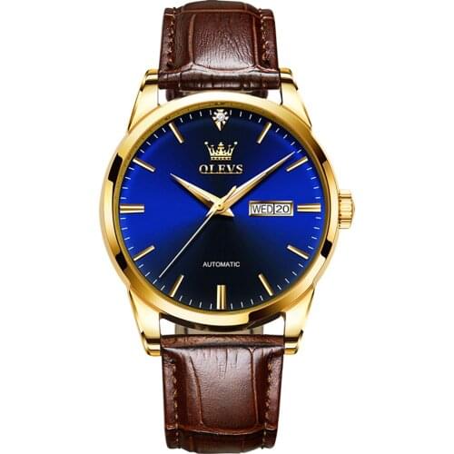 OLEVS Automatic Mechanical Watches for Men, No Battery Watch Man Day Date Self-Winding Waterproof Leather Classic Mens Watch