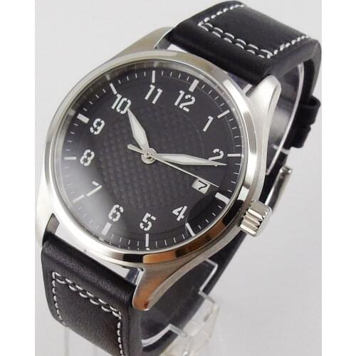 40mm Corgeut Japan Genuine NH35 / NH35A Mens Wristwatch Automatic Movement Black Dial Luminous Hands Date Leather Strap
