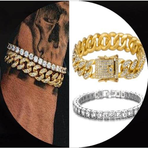 5MM+12MM Iced Out Tennis Bracelet Cuban Chain Men Tennis Chain Fashion Hip-Hop Mens Jewelry Women 8inch Chain Gift Men Bracelet