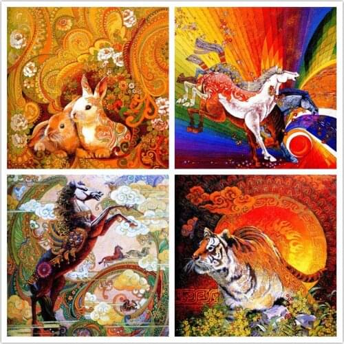 5D DIY Diamond Painting Colorful Animal Horse Rabbit Diamond Embroidery Cross Stitch Kit Round Square Diamond Inlaid Rhinestone
