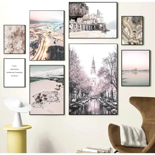 Romantic Seaside Town Travel Dahlia Beach Wall Art Canvas Painting Nordic Posters And Prints Wall Pictures For Living Room Decor