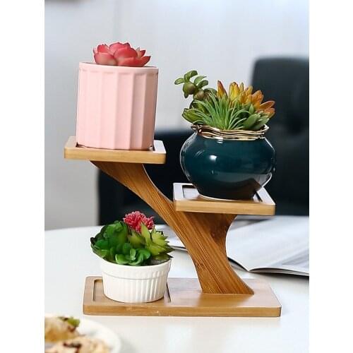 Desktop Multi Layer Bamboo Flower Stands Balcony/Living Room Solid Wood Succulent Holder Mini Storage Rack for Flower Pots