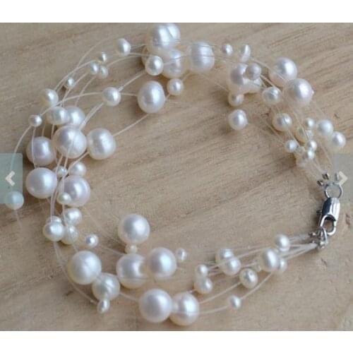 New Arrival Favorite Pearl Bracelet 9 Rows White Natural Freshwater Pearl Bracelet Handmade Wedding Birthday Fine Women Jewelry