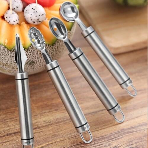 Stainless Steel Fruit Ball Carving Knife Fruit Scoop Melon Digger Fruit Jar Mashed Potato Baller Ice Cream Spoon