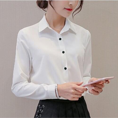 Solid OL Office Fashion Elegant Ladies Tops Women Blouse Shirt Long Sleeve Turn Down Collar Spring New Button Women Blusas