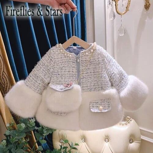 Winter Warm Girls Padded Coat Baby Fashion Outwear Kids Brand Coat Children Thick Clothes Check Fake Fur Pearl Bag 2 To 14 Yrs