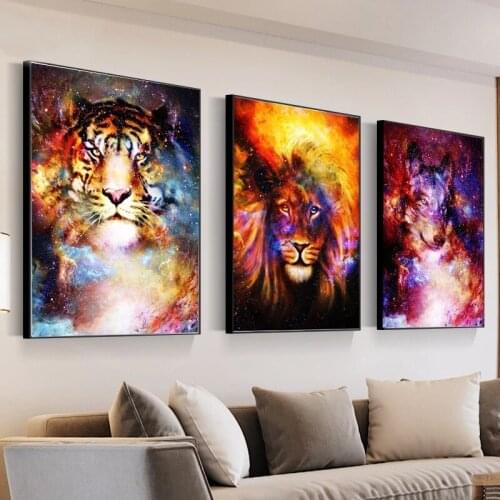 PDMDOG 5D DIY Lion Wolf Tiger Diamond Painting Wall Art Canvas PaintingEmbroidery Mosaic Colorful Animal Room Decor Gift