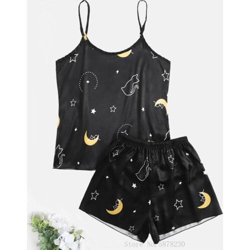 Womens Pajamas Satin Silk Sexy-Lingerie Sleepwear Lace V-neck Cami Top and Shorts Girl Night Pajamas Sex Big Size Home Clothes