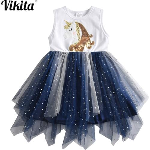 VIKITA Toddlers Girls Dress Summer Kids Unicorn Dresses for Girls Children Casual Dress Costumes for Girl Princess Party Dresses