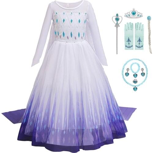 Princess Girls Elsa Dress Costume Kids White Sequined Halloween Carnival Cosplay Dresses Up For Children Birthday Party Clothes