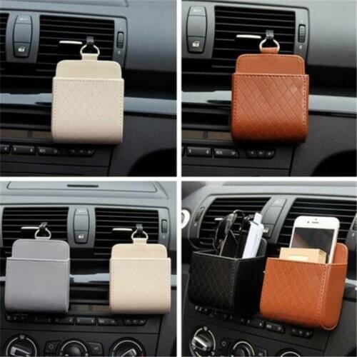 Car Rear Seat Back Hanging Nets Pocket Auto Leather Organizer Box Portable Car Storage Bag Car Interior Accessories
