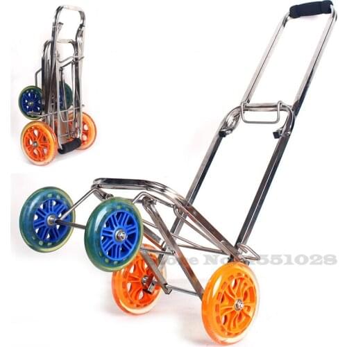 Collapsable Folding Cart Portable Truck Trolley with Big Wheel Luggage Cart 4-wheeled Cart Cart Storage Wheels 60kg Bearing