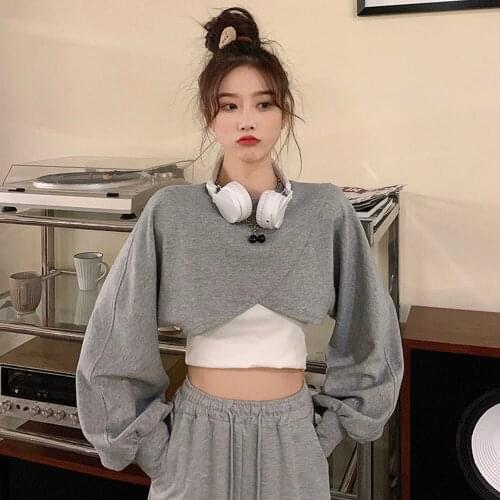 Sweatshirt 2021 New Spring And Autumn Short Asymmetric Womens Loose Pullover Blouse Trend Hot Girl Chic Sweatshirt