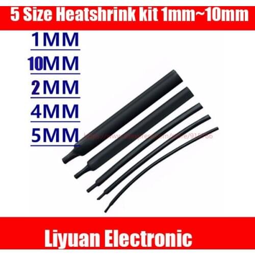 5 Size Heatshrink Heat Shrink Tube Black Insulation Sleeves Wire Wrap Cable Kit ,pack ,1mm~10mm