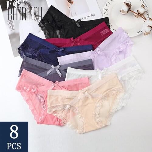 BANNIROU 8 Pcs Mesh Panties For Woman Underwear Sexy Lace Briefs High Quality Female Panties Woman Underwear Cure Free Shipping