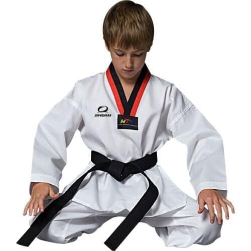 GINGPAI Karate Dobok White Belt Taekwondo Adults Child Uniforms 100% Cotton Comfortable Breathable Long sleeve Training Clothes