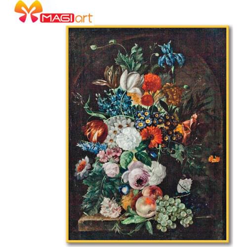 Cross stitch kits Embroidery needlework sets 11CT water soluble canvas patterns 14CT Grapes and flowers on the table -NCMF321