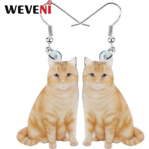 WEVENI Acrylic Orange Cat Kitten Big Long Dangle Drop Earrings Fashion Animal Jewelry For Girls Women Ladies Teens Accessories