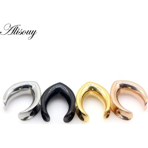 Alisouy 2pcs Simple design 316L Stainless Steel PVD Coating Ear Plugs Tunnels New Saddle Ear Gauges Weights for Ear Piercings