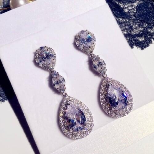 S925 Sterling Silver Color High Quality Long Stud Earrings with Bling Zircon Stone for Women Korean Earrings Fashion Jewelry