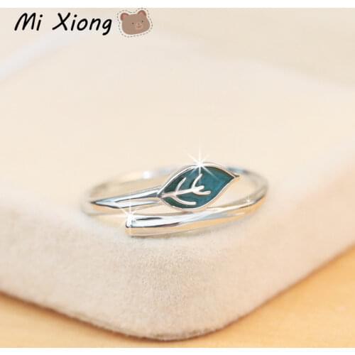 Mi Xiong s925 sterling silver ladies ring exquisite leaf resin craftsmanship fresh romantic charm anniversary brand jewelry