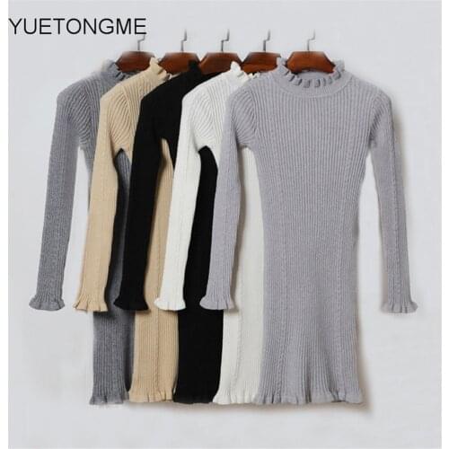 Long Sleeve Sweater Dress Women Autumn Winter Loose Tunic Knitted Casual white black Clothes Solid Dresses SW136
