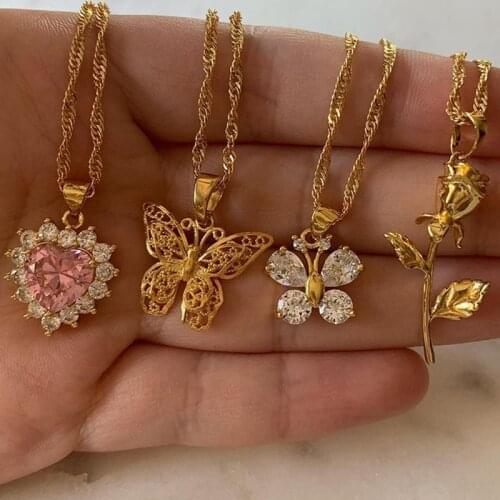 Gold Stainless Steel Stylish Butterfly Necklace Lovely Insect Animal Metal Necklace Chain Choker Woman Man Jewelry Mothers Day