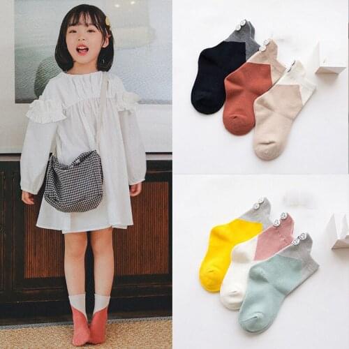 1 Pair Of Autumn Winter New Childrens Socks Button Color Matching Students Socks Boneless Combed Cotton Socks