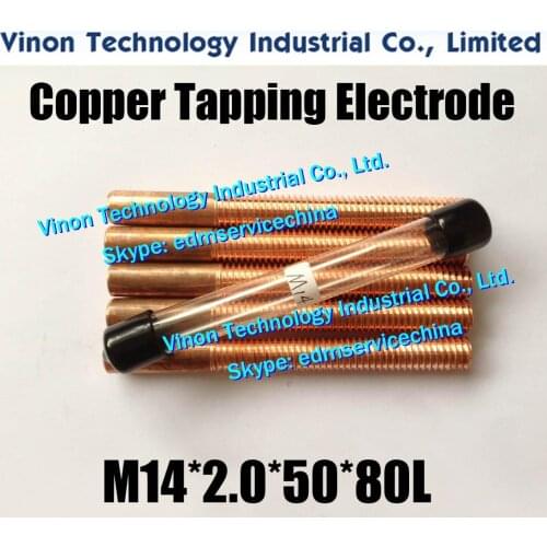 10pcs/lot) M14 Copper Orbiting Tapping Electrode without hole M14*2.0*50*80mm for edm copper threading electrode thread L=50mm