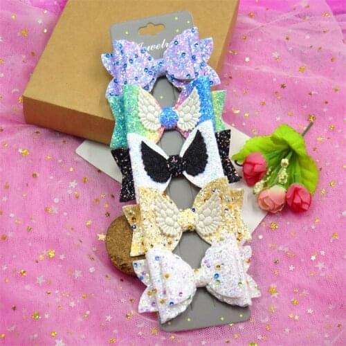 5PCS/SET Lovely Wings Sequin Girls Clip Bows Child Hair Tie Knot Creativity Handmade Hairpins Fashion Hair Accessories For Kids