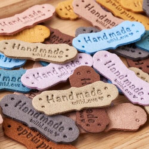 54-72pcs Microfiber Leather Labels "Handmade with Love" Embossed Leather Tags for DIY Jeans Bags Shoes Hat Accessories