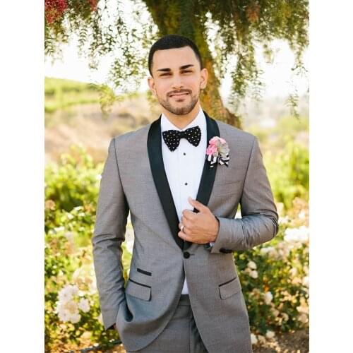 ANNIEBRITNEY Grey 2 Piece Skinny Fit Tuxedo Groom Suits For Men Wedding 2020 Fashion Prom Wedding Slim Fit Men Suit With Pants