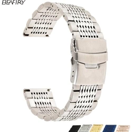 BEAFIRY Stainless Steel 18mm 20mm 22mm 24mm Watch Band Watchband for Huawei Samsung Watch Strap Black Silver gold rose gold blue