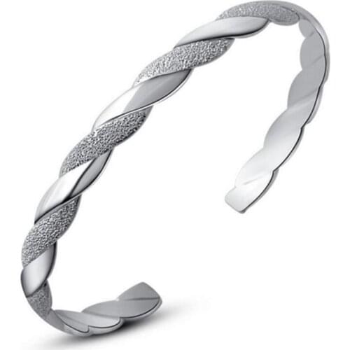 KOFSAC Fashion 925 Sterling Silver Bracelet Bangles for Women Glossy Frosted Intertwine Bangle Jewelry Birthday Gift Femme Boho