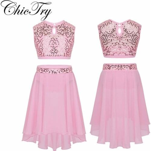 Children Girls Sequins Top Bra with Tutu Skirt Sets for Gymnastics Leotard Dancing Exercise Workout Stage Performance Outfits