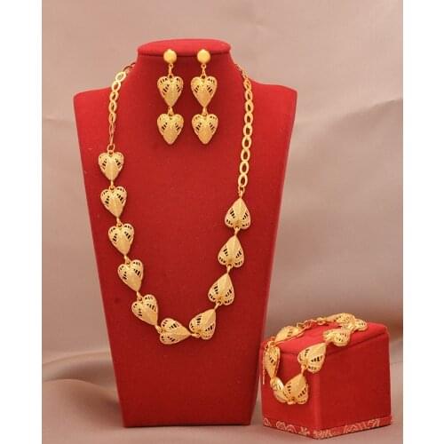 Dubai Jewelry sets 24K gold plated luxury African wedding gifts bridal bracelet necklace earrings ring jewellery set for women