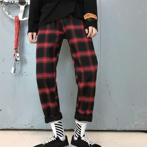 Plus Size Rainbow Gradient Plaid Elastic Waist Fleece Pant Korean Street Harajuku Trouser Summer Winter Sweatpant Warm Women Man