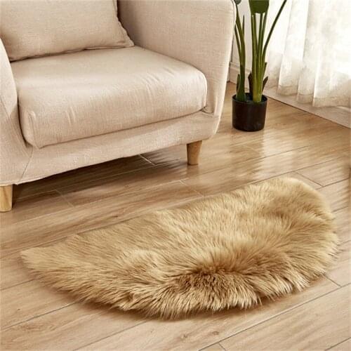 Home Imitation Sheep Fur Living Carpet Solid Color Semicircular Soft Non-slip Mat Bedroom Bedside Entrance Rugs