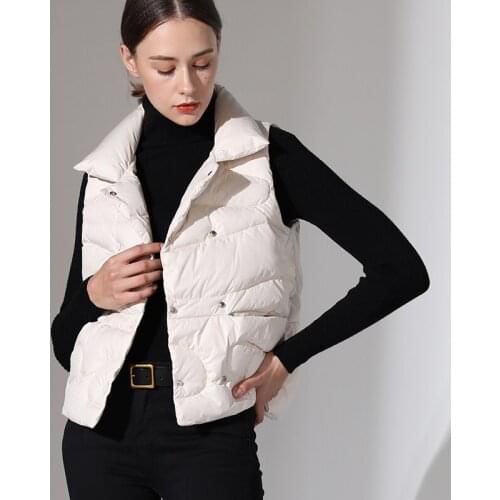 Janveny Black Khaki Stand Collar Women Winter Autumn Vests Ladies Casual 90% Duck Down Short Jacket Sleeveless Female Waistcoat
