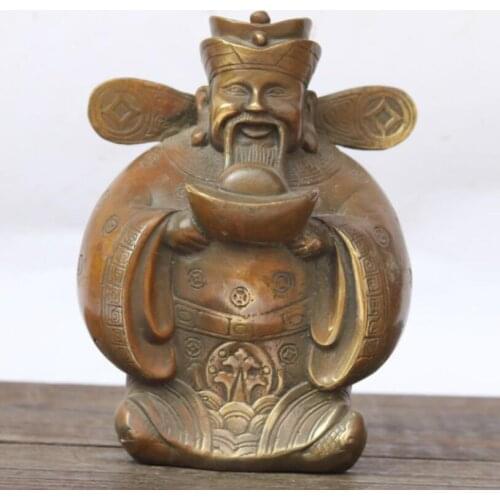 China brass hug yuan treasure god of wealth crafts statue