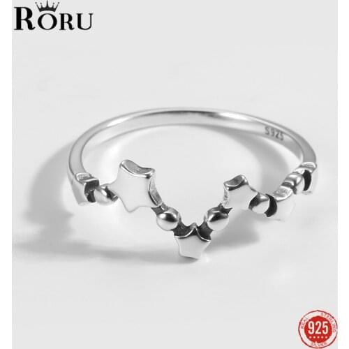 Sterling Silver 925 Ring Star Constellation Oxidized Silver Ring for Women Thin Sweet Fashion Finger Rings Fine Jewelry