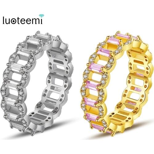 LUOTEEMI Ring for Women Hip Hop Clear Cubic Zircon Two Colors Rings Fashion Jewelry Wedding Dating Christmas Gifts Bague