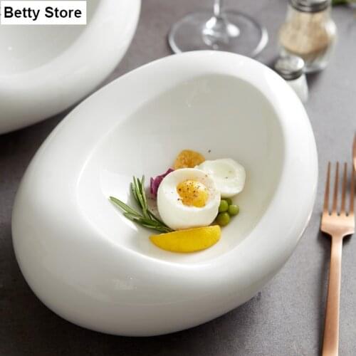 Creative Oval White Ceramic Western Dinner Plate Household Thickening Insulation Bowl Dessert Pasta Plate Kitchen Tool Porcelain