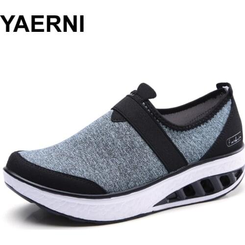 YAERNI Slimming shoes Summer Women Sport Walking Height Increasing fitness sneakers Women Loafer Breathable Swing wedges shoes