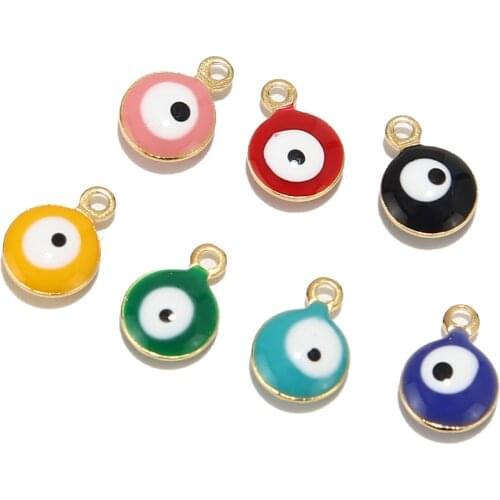 8MM Gold tone stainless steel Evil Eye Greek Mati Turkish Nazar Pendant Charm for jewelry making