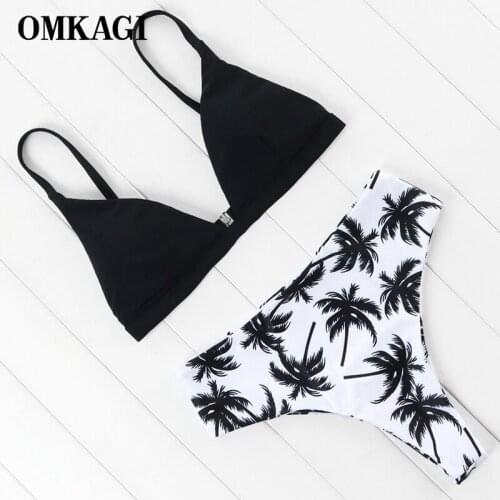 OMKAGI Print 2021 Swimwear Women Bikini Swimsuit Sexy Biquini Push Up Summer Set Beach Wear High Waist Swimsuit Bikini Female