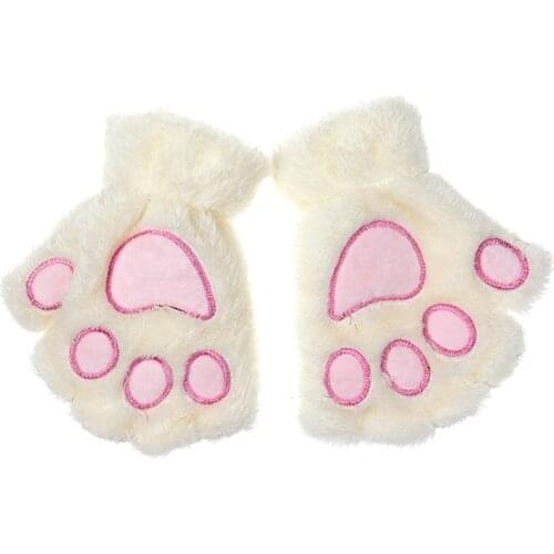 Cute Bear Claw Plush Gloves For Children Adult Half-finger Gloves Winter Warm Accessories Korean Style Cartoon Mittens
