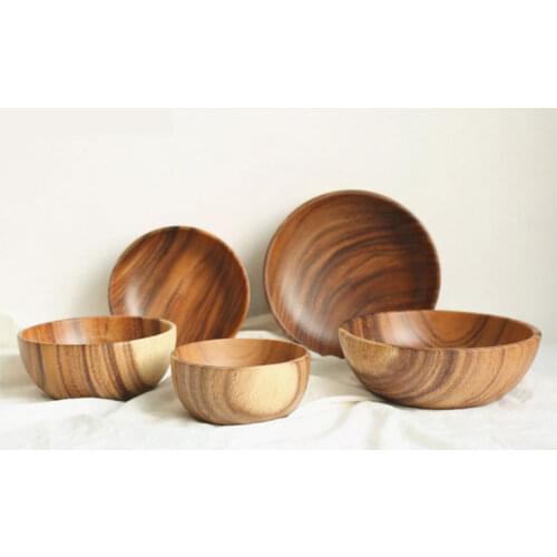 Natural Acacia Wood Bowl Salad Soup Bowl Food Fruit Salad Noodle Rice Serving Bowl Creative Wooden Kitchen Utensils Tableware