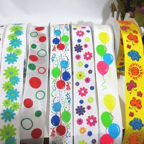 Cartoon Balloon Flower Printed Children for Gift Wrapping Wedding Decoration Hair DIY Christmas Tree Ribbon Wreath Bows 222