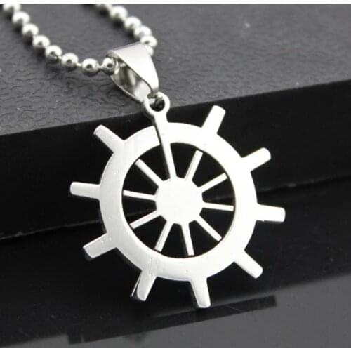 Mens Fashion Stainless Steel Rudder Shaped Necklace Pendant Sailor Style Jewelry Gift